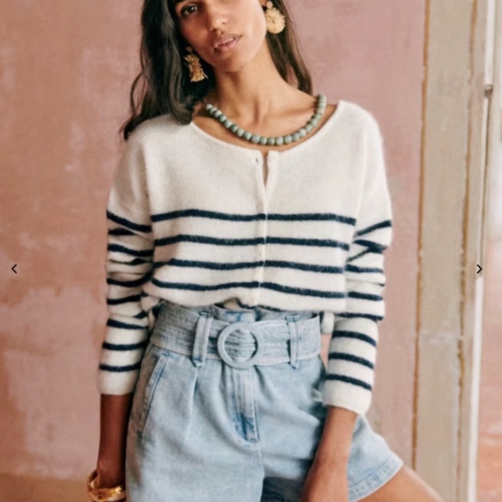 Sezane Gaspard Cardigan Ecru with stripe